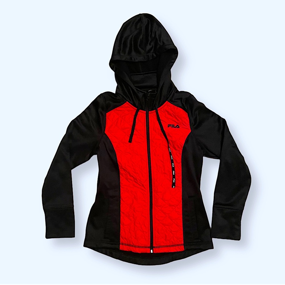 FILA Red & Black Lightweight Sport Hoodie Jacket - Size SM